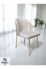 NUNKA HOME Arya Gold Line Serisi Krem Renk +6 Sandalyeli Mdf Lak Panel İroni Masa Takımı - Görsel 6
