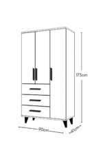 Metalia GM 303-A ECE 3 KAPI 3 ÇEKMECELİ AYAKLI SİYAH KULPLU GARDIROP - Görsel 5