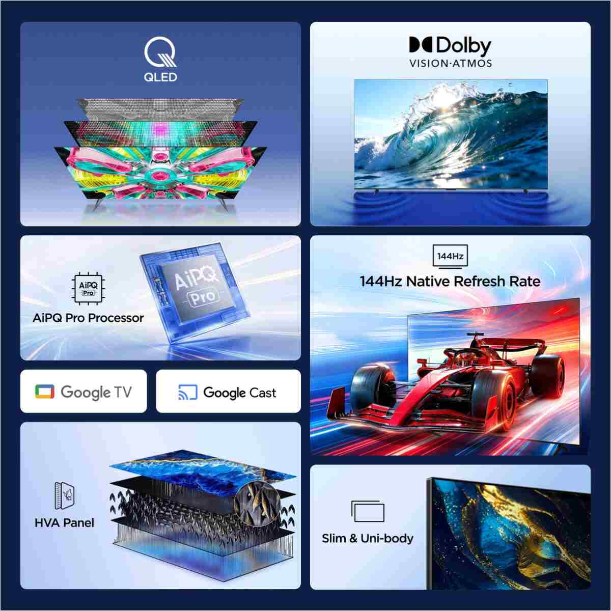iFFALCON 55U75A 55 İnç Akıllı TV 4K QLED Google TV, 144Hz Yenileme Hızı (2026 Model) - Görsel 4