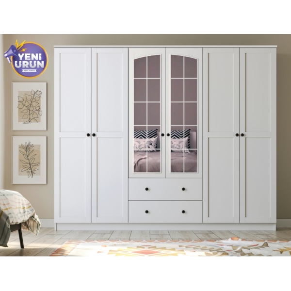 Rabi Side Rose 6 Kapak 2 Çekmece Aynalı Gardırop
