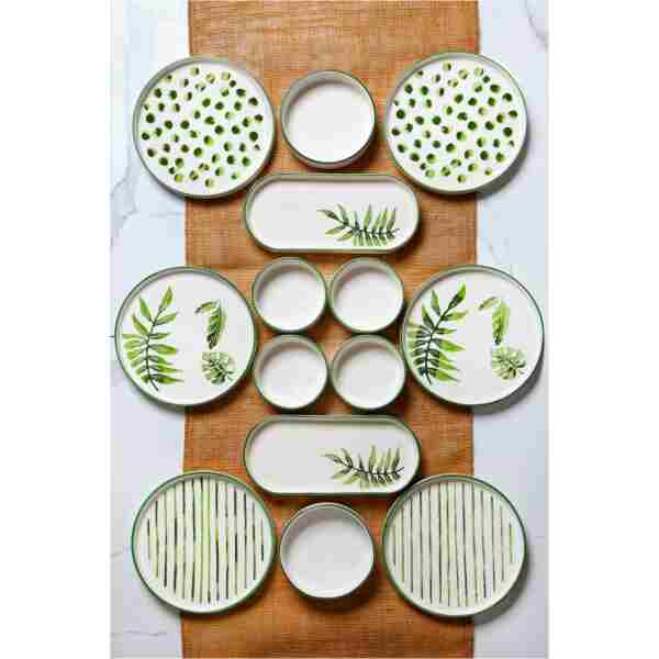 Vienev Art Botanik 14 Parça 6 Kişilik Stackable Kahvaltı Takımı - Lüx Kahvaltılık Sunum Seti Tabağı