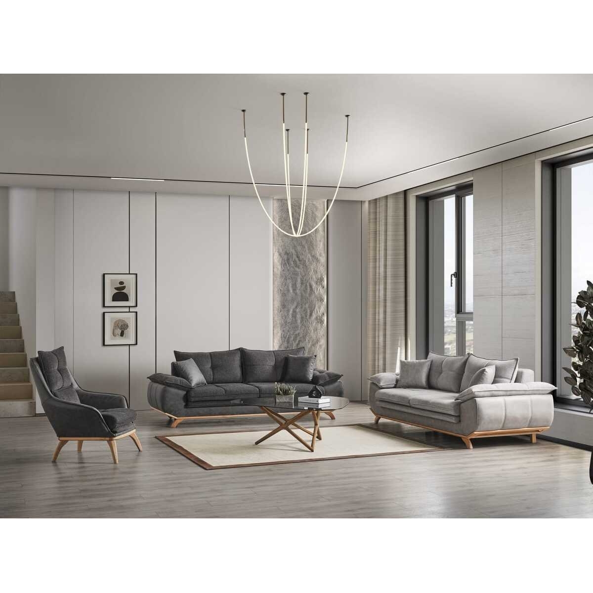 Velura Home & Living Azir Koltuk Takımı & Bazalı Yataklı Koltuk Takımı 3 3 1 - Nubuk Bukle Kumaş - Görsel 2