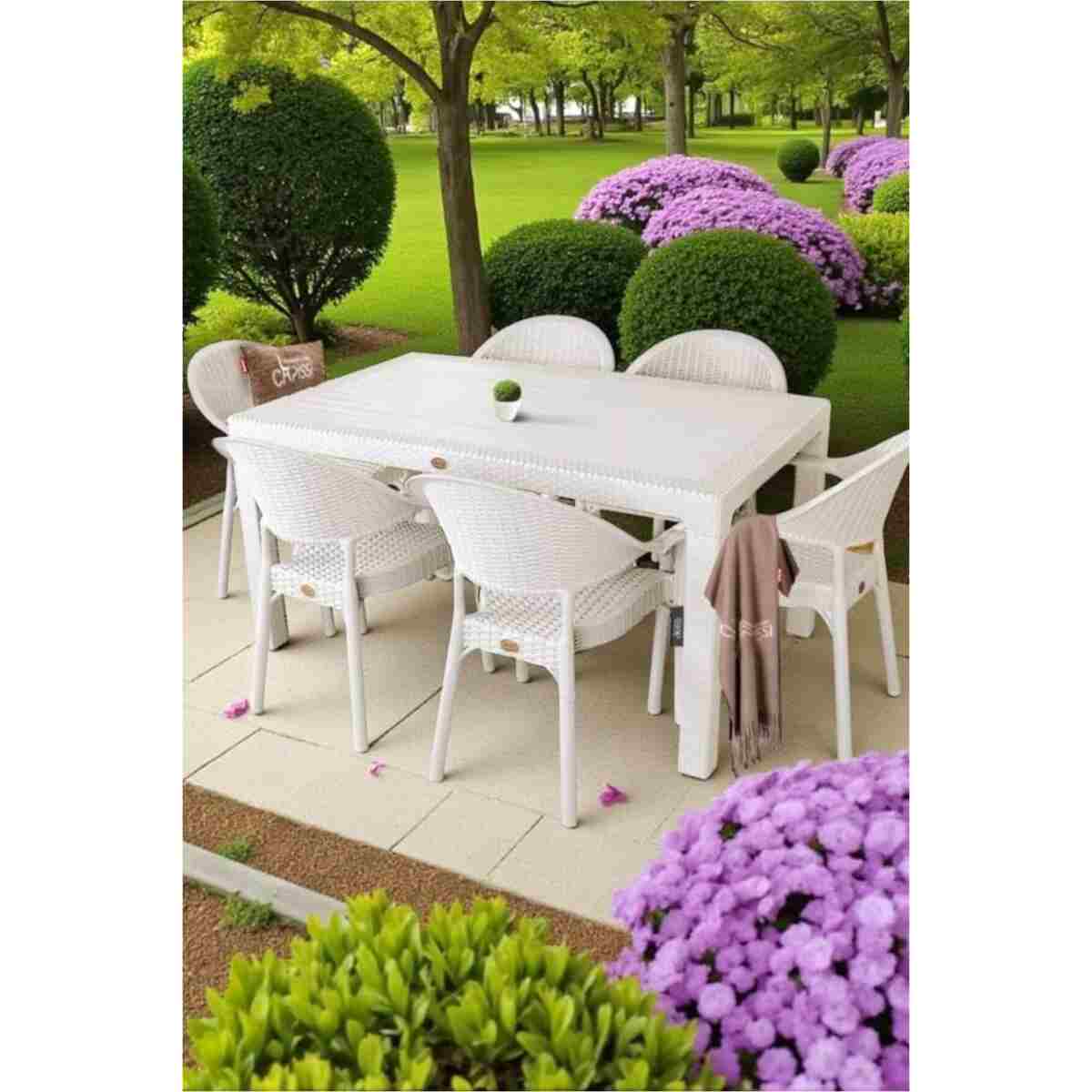 nar sokağı Bambu Kapiçino 90x150 Cm Camsız Rattan Bahçe Balkon Masa Takımı - Görsel 6