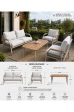 UFUK HOME Daisy Cappuccino Bej Makrome Örgülü 2+1+1 Masalı Bej Bahçe & Balkon Takımı - Görsel 2