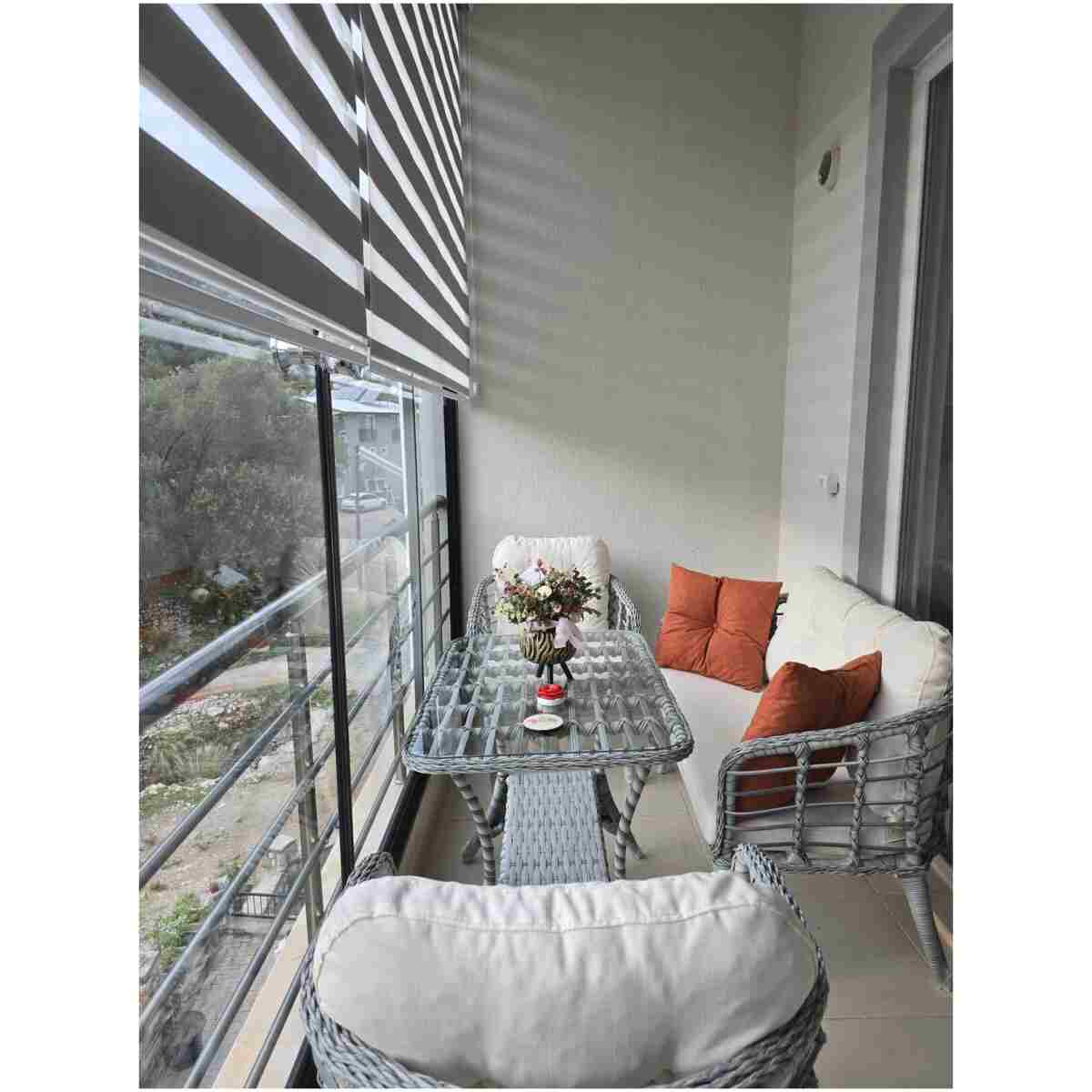 Tu Tienda KARTEPE ALÜMİNYUM 2 1 1 RATTAN BAHÇE BALKON TAKIMI,GRİ RATTAN/KREM KUMAŞ - Görsel 6