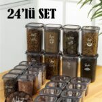 Vienev Beyaz Serigrafi Etiketli 24lü Peggy Kare Erzak Ve Baharat Full Set 8x(1,2, 0,55, 0,45) Ant
