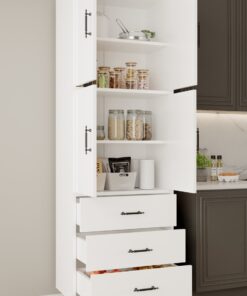 AEKA AE-3020 Irmak Beyaz 4 Kapaklı Çok Amaçlı Dolap 3 Çekmeceli Raflı Mutfak Kiler Banyo 195x63x35 Çok Amaçlı Dolap