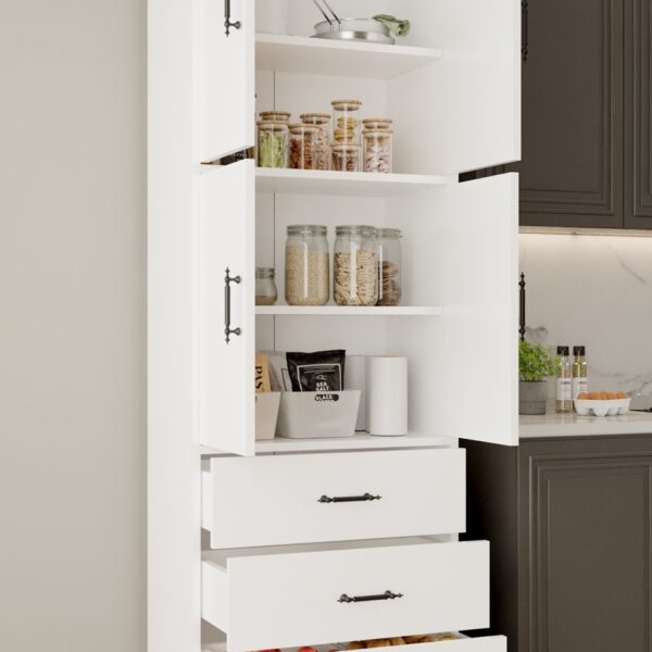 AEKA AE-3020 Irmak Beyaz 4 Kapaklı Çok Amaçlı Dolap 3 Çekmeceli Raflı Mutfak Kiler Banyo 195x63x35 Çok Amaçlı Dolap