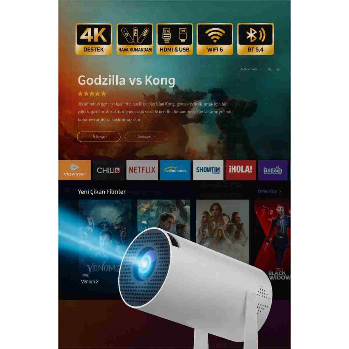 Zineets Taşınabilir Android Projeksiyon + Ses Sistemi Wifi Destekli Akıllı Sinema Projektör Ultra Hd - Görsel 4