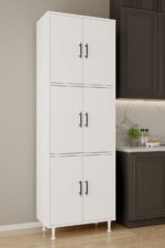 AEKA AE-3015 Mercan Beyaz 6 Kapaklı Çok Amaçlı Dolap Raflı Mutfak Kiler Banyo 195*63*35 Çok Amaçlı Dolap