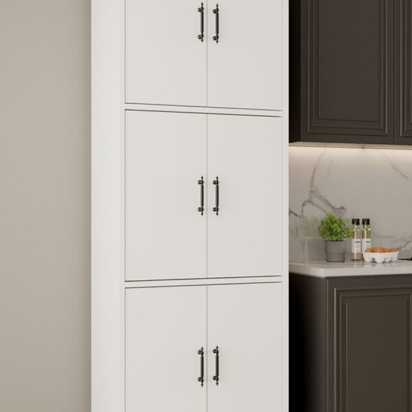 AEKA AE-3015 Mercan Beyaz 6 Kapaklı Çok Amaçlı Dolap Raflı Mutfak Kiler Banyo 195*63*35 Çok Amaçlı Dolap