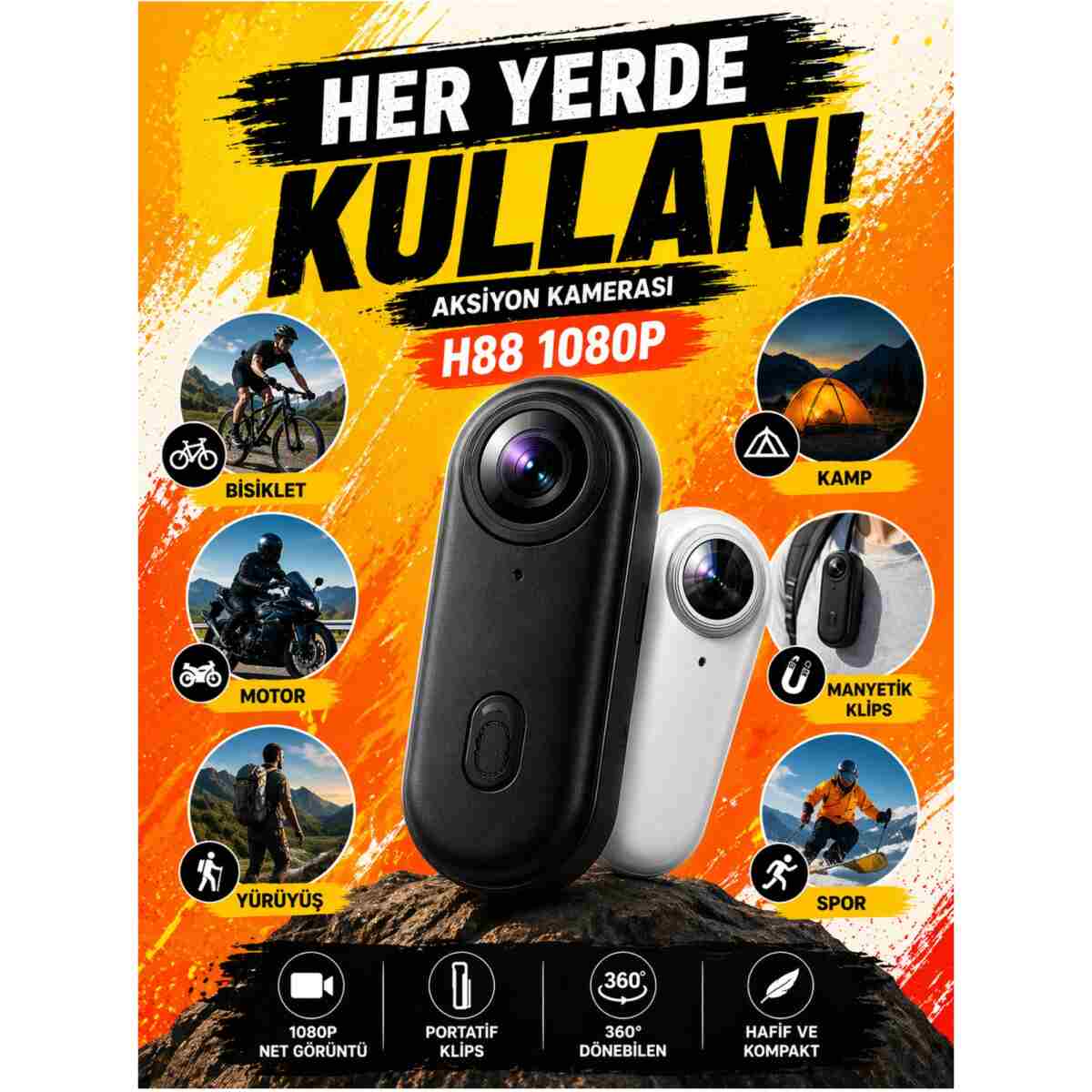 TEKNOKUTUM Full HD 1080P Göğüs Kamerası Motosiklet Bisiklet ve Scooter Kullananlar İçin-8GB SD Kart Hediyeli - Görsel 3
