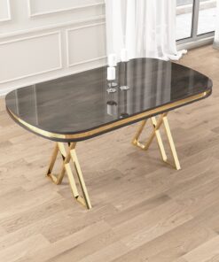 Canisa Zae Serisi 90x168 Lak Panel Antrasit Ironi Gold Ayak Masa Takımı 6 Gri Sandalye - Görsel 2