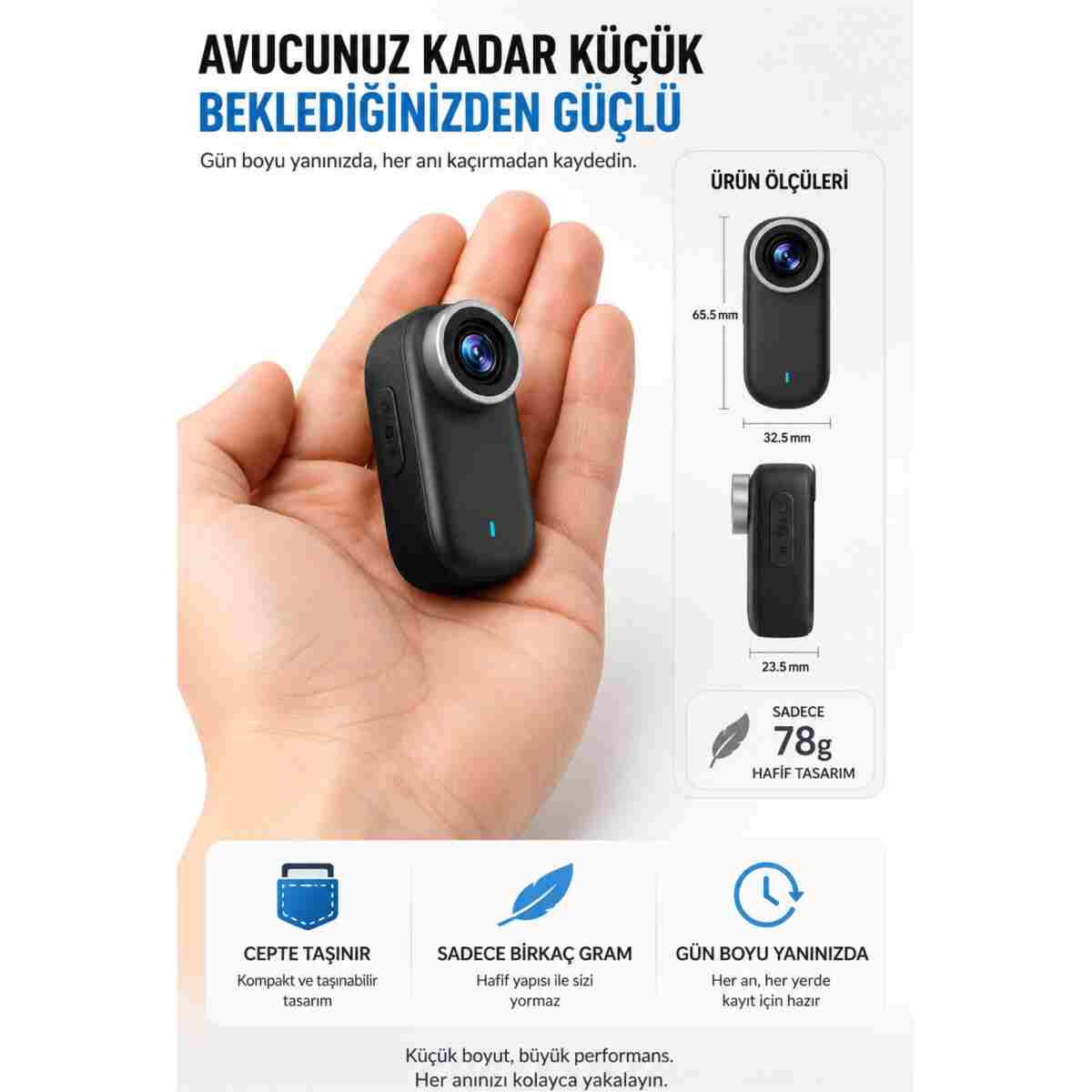 Omaze 4K UHD Mini Aksiyon Kamerası WiFi Bağlantılı Manyetik Klipsli Giyilebilir Body Cam Spor ve Vlog Kamerası - Görsel 14