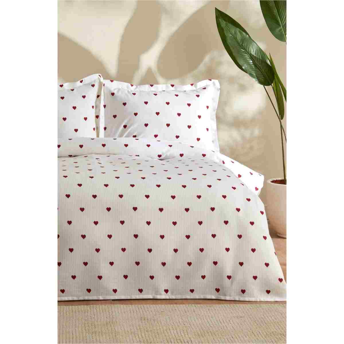 Karaca Home Amour %100 Pamuk Çift Kişilik Pike Takımı Kırmızı PP - Görsel 9