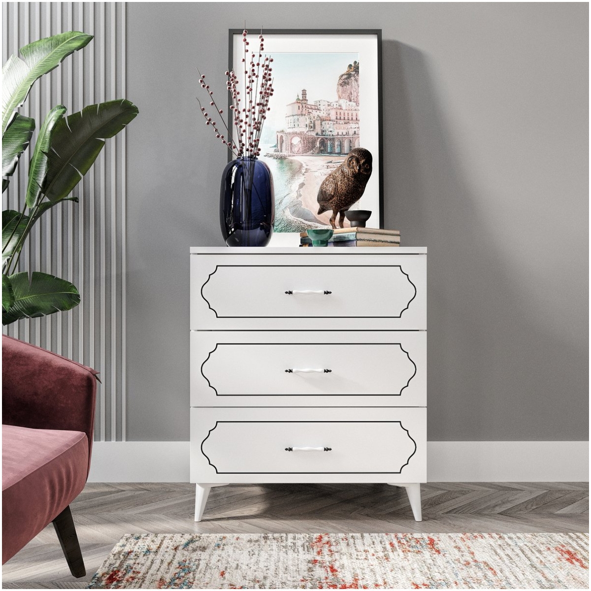 KZNMOB HOME Hayal 3 Çekmeceli Modern Şifonyer Beyaz - Tamamı 1. Kalite Mdf - Görsel 3