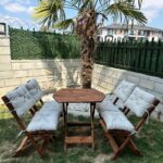 Bisa 4 1 Sekizgen Bahçe Balkon Mutfak Tipi Minderli(KREM) Katlanır Masa-sandalye Takımı