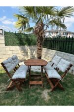 Bisa 4 1 Sekizgen Bahçe Balkon Mutfak Tipi Minderli(KREM) Katlanır Masa-sandalye Takımı
