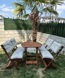 Bisa 4 1 Sekizgen Bahçe Balkon Mutfak Tipi Minderli(KREM) Katlanır Masa-sandalye Takımı