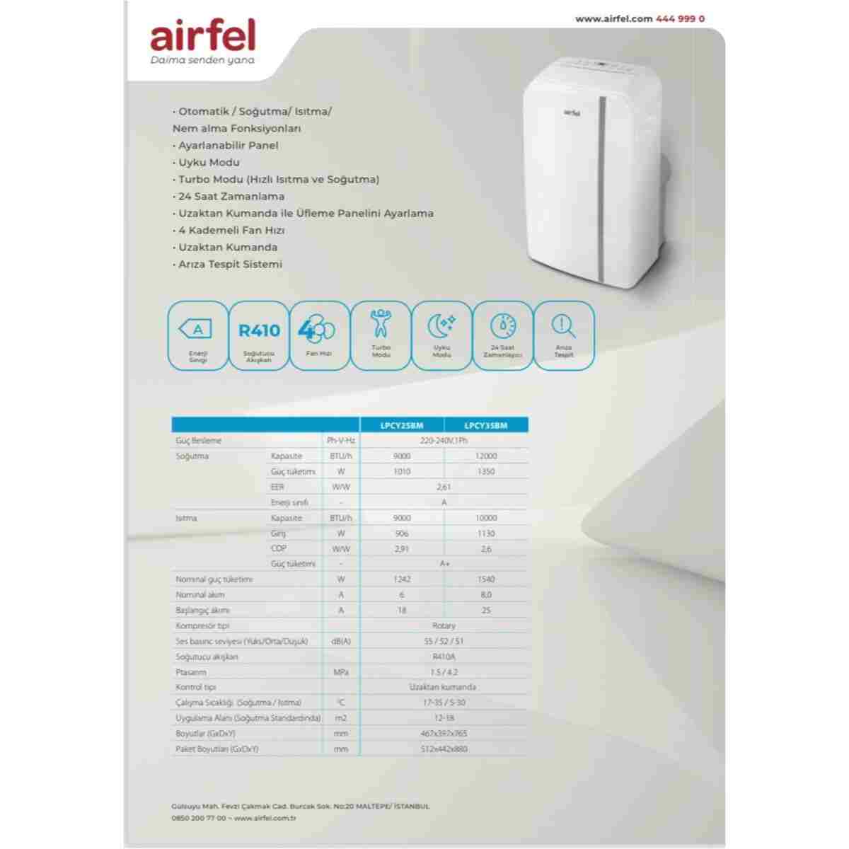 Airfel AİRFEL LPCY35BV1BM 12.000 BTU A SINIFI R410 GAZ MOBİL KLİMA - Görsel 4