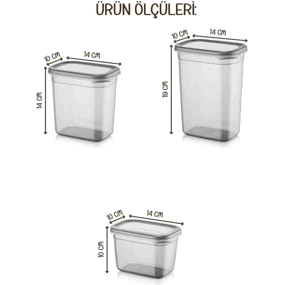 Vienev Beyaz Serigrafi Etiketli 15li Peggy Dikdörtgen Saklama Kabı Seti 5x(1500-1150-800 Ml) Antrasit - Görsel 8