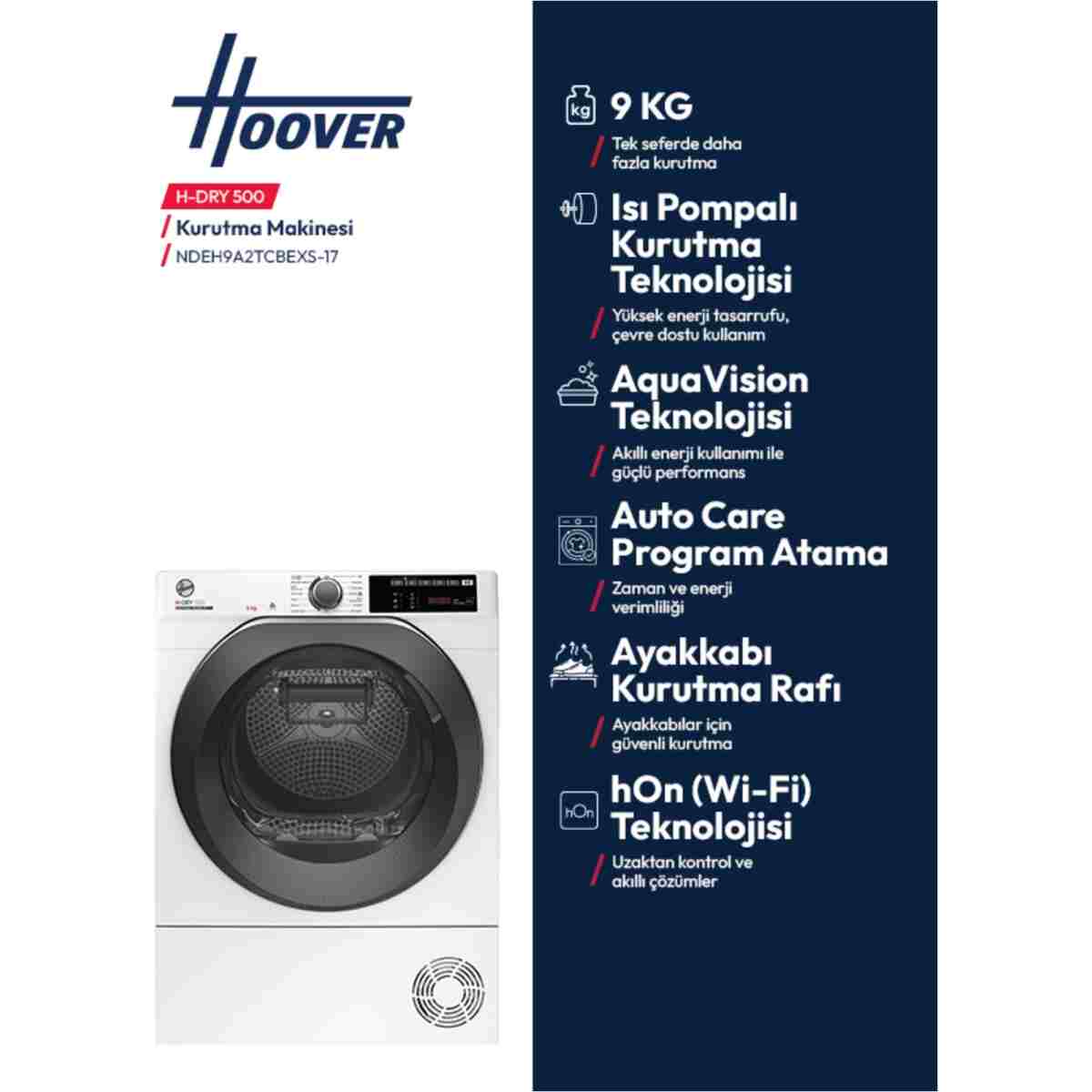 Hoover NDEH9A2TCBEXS-17 9 kg Wi-Fi Bağlantılı Isı Pompalı Kurutma Makinesi - Görsel 8