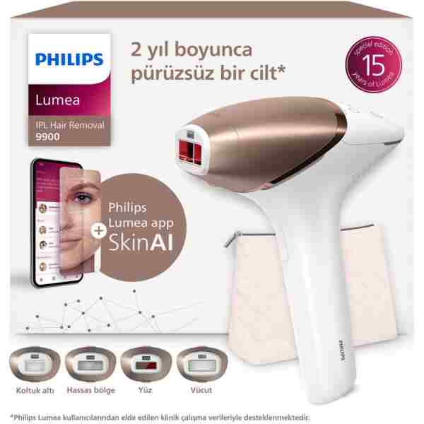 Philips Lumea 9900 Serisi BRI951/03 IPL Tüy Alma, SkinAI,Vücut,Yüz,Koltuk altı,Bikini,4 Başlık,Çanta
