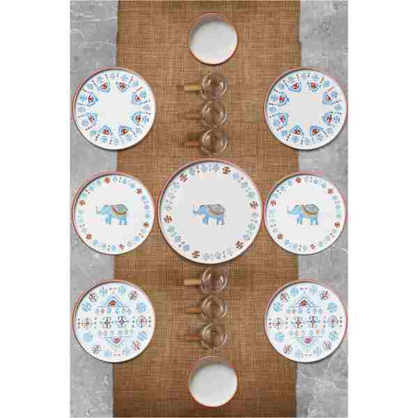 Kitchen Life 15 Parça 6 Kişilik Elephant Stackable Kahvaltı Takımı - Sosluklu Filli Kahvaltılık Sunum Seti Tabağı