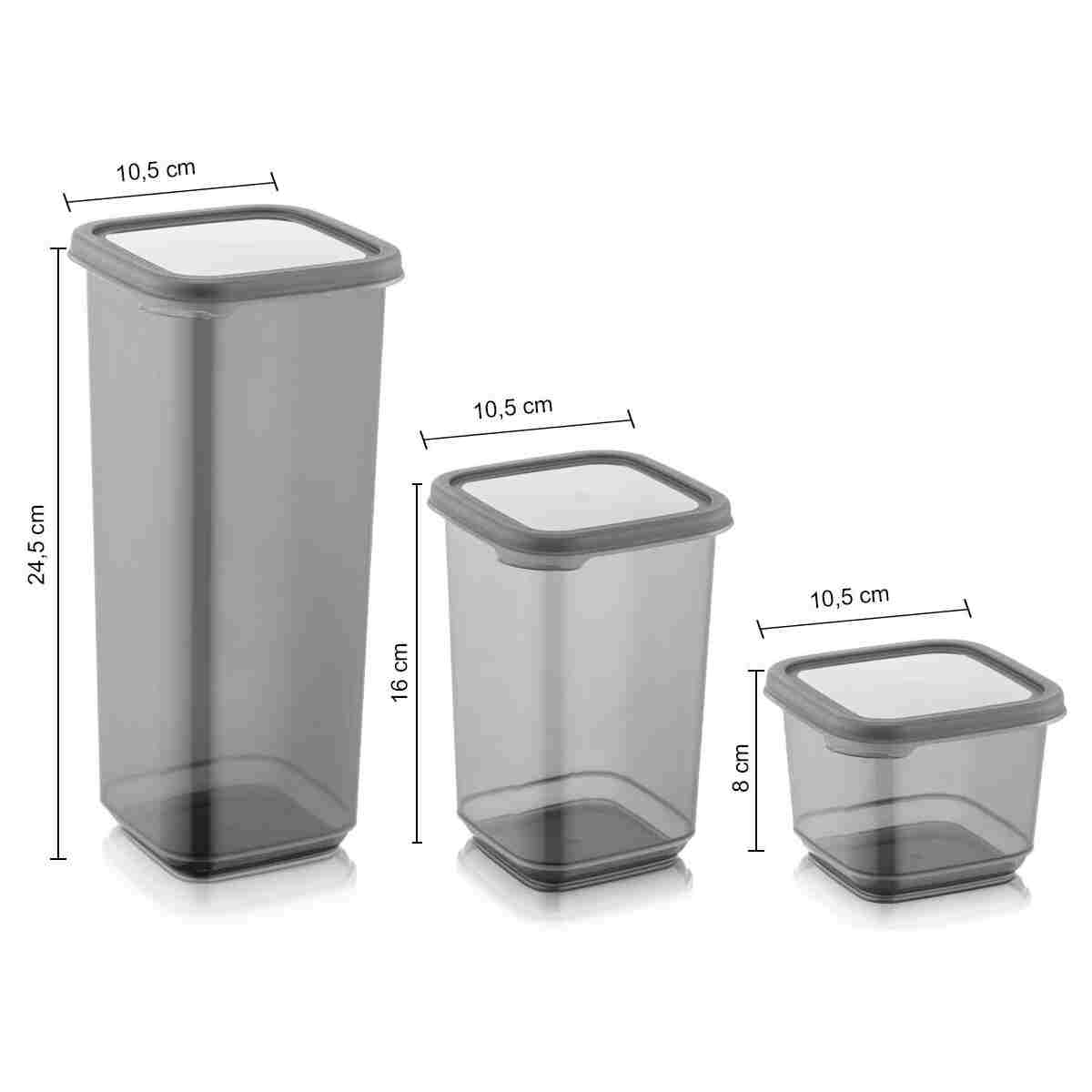 Meleni Home 24'lü Set Kapaklı Kare Erzak Saklama Kabı Antrasit 8x(0,50 LT-1,10 LT -1,70 LT) Etiket Hediyeli - Görsel 4