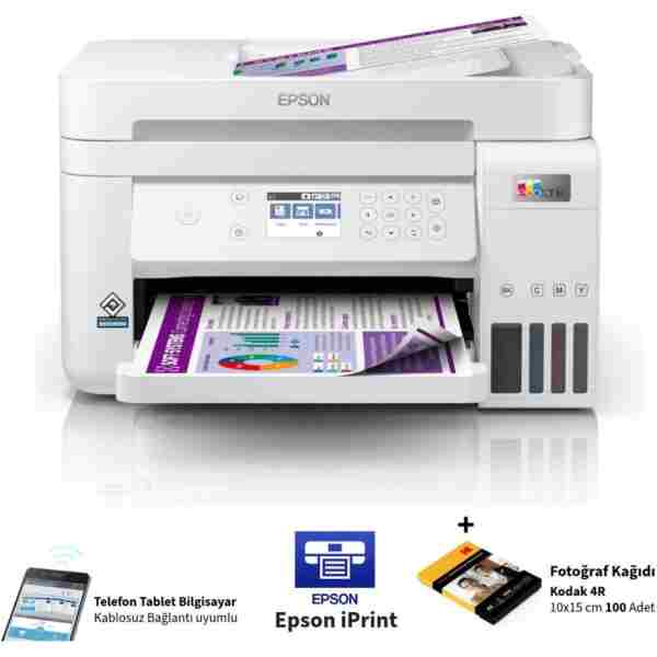 EPSON Çok Fonksiyonlu Renkli Tanklı Wi-Fi Yazıcı Çift Yönlü Baskı Tarama ADF Özellikli Ethernet USB Bağlantılı Renkli LCD Ekranlı Akıllı Tank Yazıcı