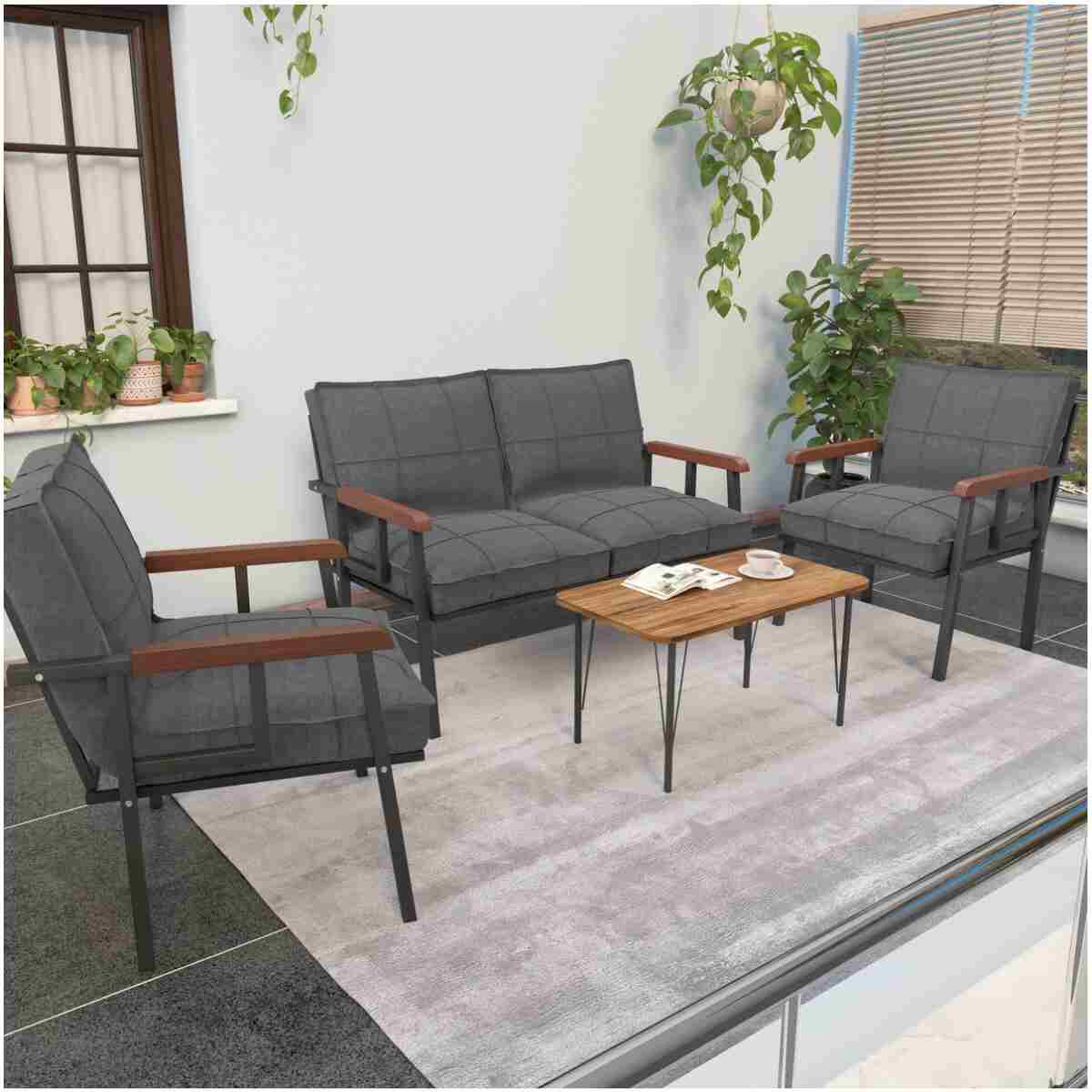 Mygusi " Modern'' Serisi Balkon, Bahçe, Cafe - Metal Kanepe Koltuk Takımı - 2 1 1 Sehpa Hediyeli - Krem - Görsel 7