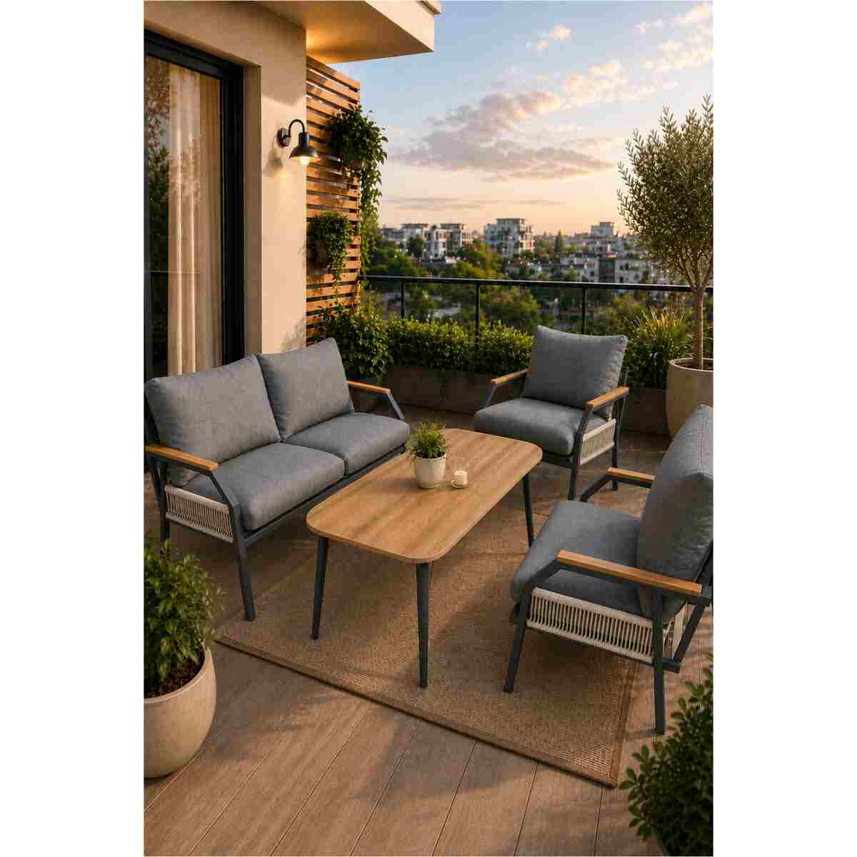UFUK HOME Daisy Cappuccino Bej Makrome Örgülü 2+1+1 Masalı Bej Bahçe & Balkon Takımı - Görsel 6