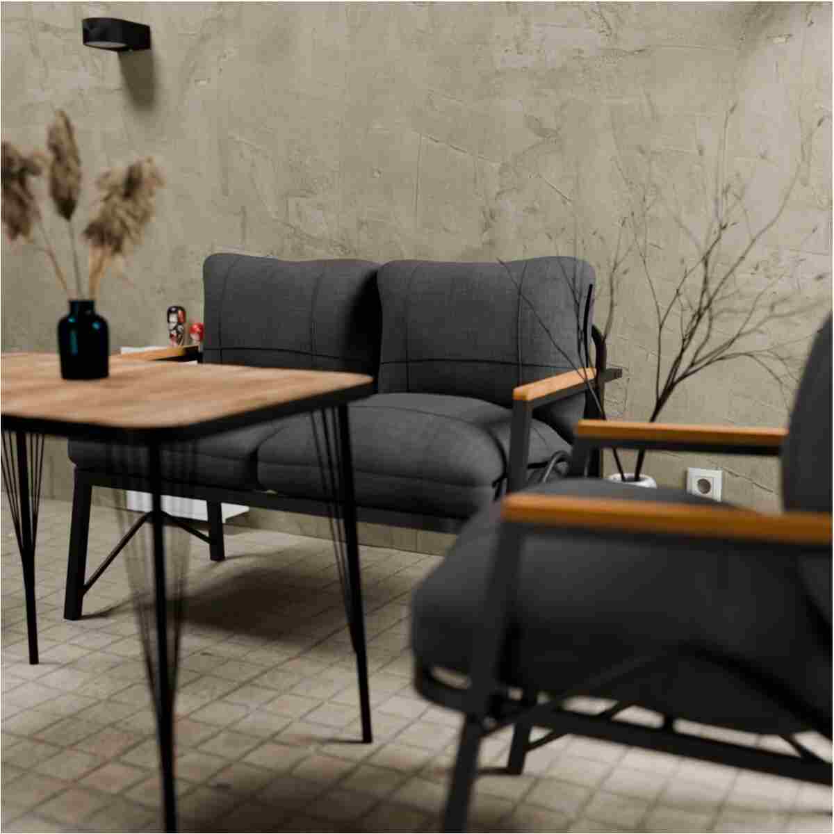 MB GARDEN FURNITURE Simetri Model, Balkon, Bahçe, Cafe, Metal Koltuk Takımı 2 1 1 Masalı - Görsel 2