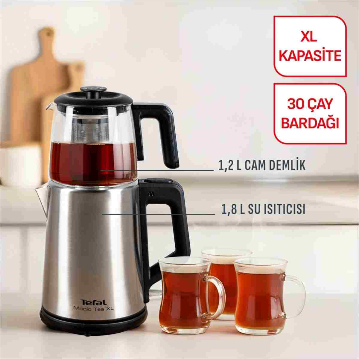 TEFAL Magic Tea XL 1650 Watt Cam Demlikli Ve Paslanmaz Çelik Gövdeli Çay Makinesi - 9100046963 - Görsel 5