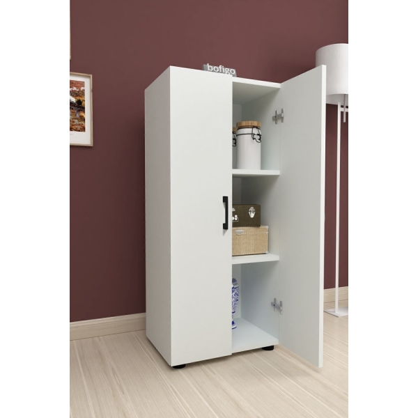 Bofigo 3 Raflı 2 Kapaklı Klasörlük Dolabı Mutfak Dolabı Banyo Dolabı Çok Amaçlı Dolap Fulya Beyaz