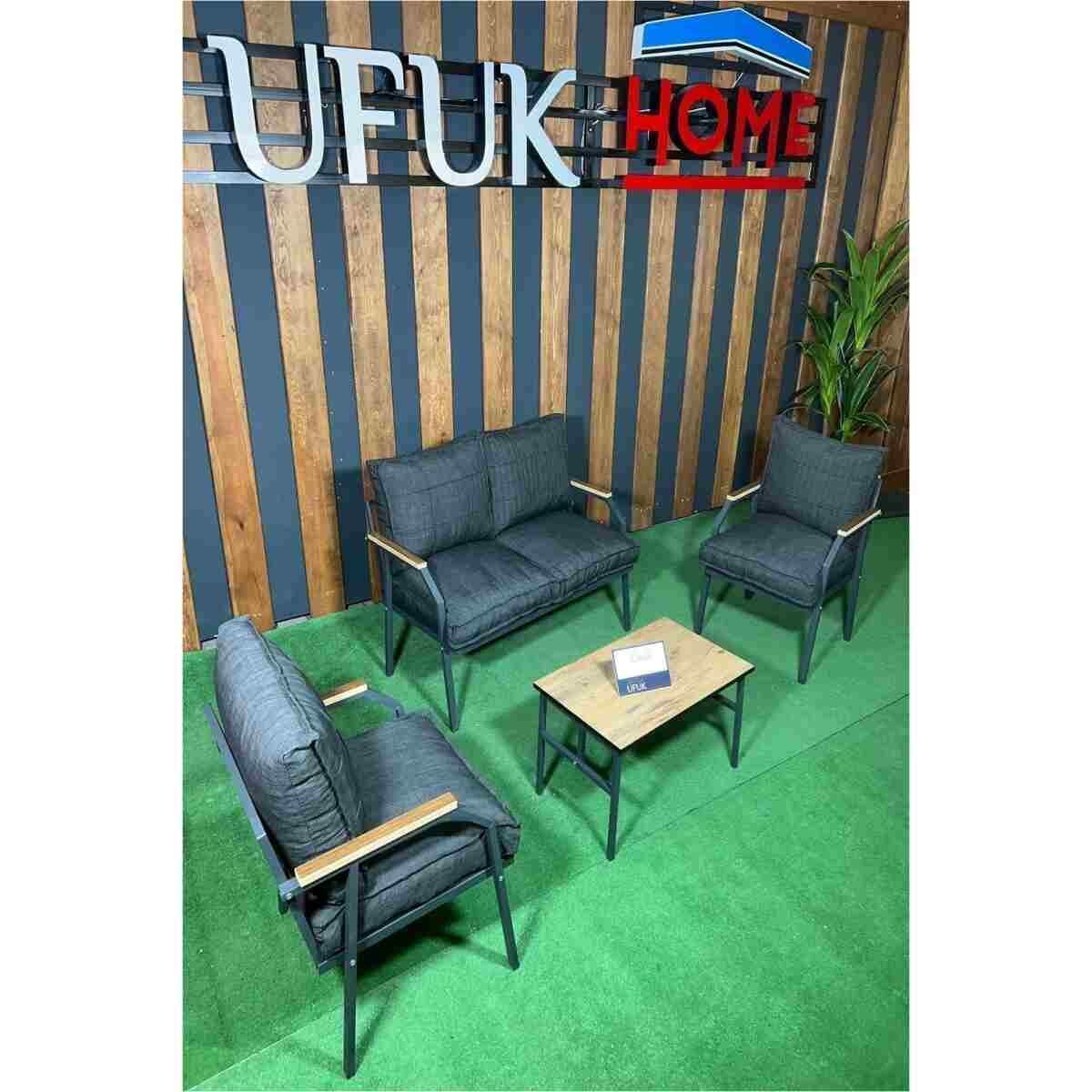 UFUK HOME Linda 211 Sehpalı Antrasit Fermuarlı Bahçe Balkon Takımı, Cafe, Salon - Metal Kanepe Koltuk Takımı - Görsel 2