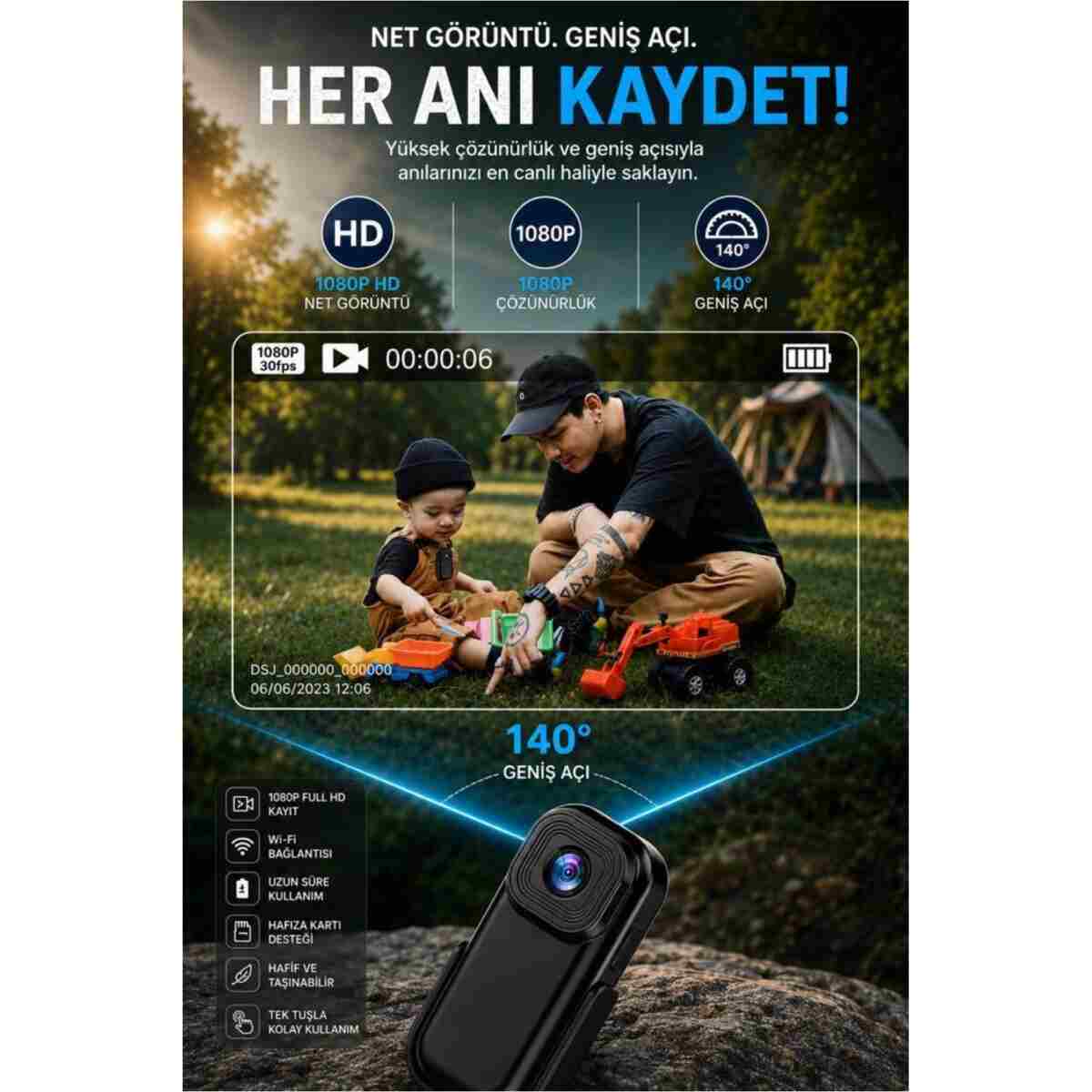 Torima Giyilebilir Aksiyon Kamerası 1080P Hd Kayıt 140 Derece Geniş Açı Klips Tasarımlı Kamera CMR27 Siyah - Görsel 9
