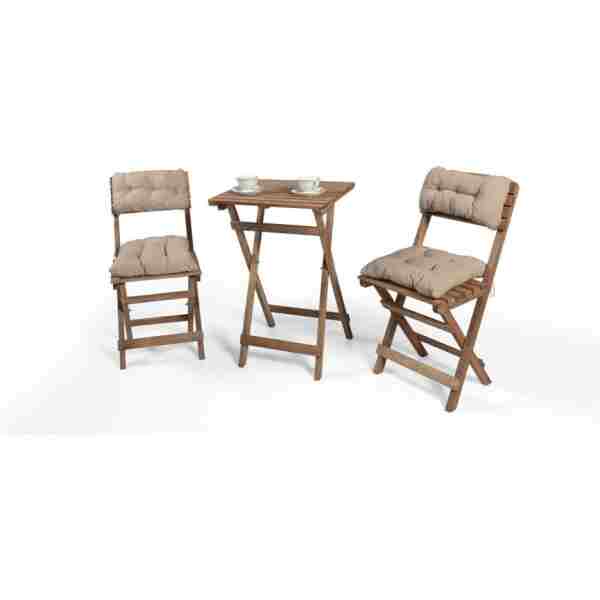 BarışAhşap Sırt ve Oturak Minderli Balkon Bahçe Teras Ahşap Bistro Set