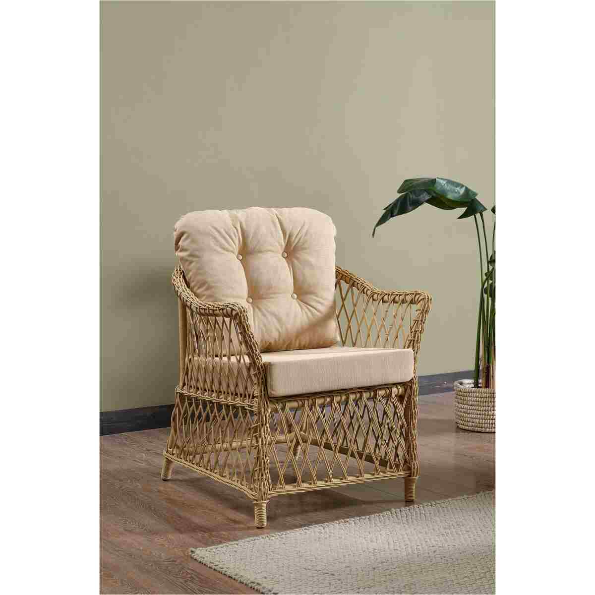 Evdemo Icon Rattan Bahçe Balkon Oturma Takımı 2+1+1+Camlı Masa Cappuccino - Görsel 3