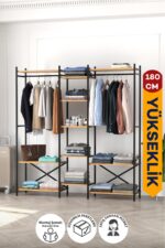 Bofigo 10 Raflı Metal Gardırop Metal Portmanto Açık Gardırop Elbise Dolabı Vestiyer Openix Antrasit - Görsel 9