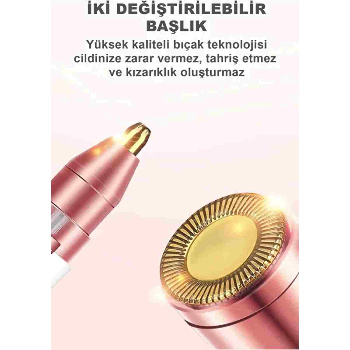 Canderel Şarjlı 2 Başlıklı Yüz Kaş Kıl Bıyık Tüy Alma Aleti Usb Epilatör Işıklı Pratik Epilasyon Cihazı - Görsel 5