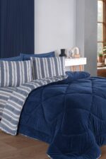 Eponj Home Çift Kişilik Uyku Seti Wellsoft Yorganlı Pofuduk 4 Parça Soft Line Lacivert - Görsel 7