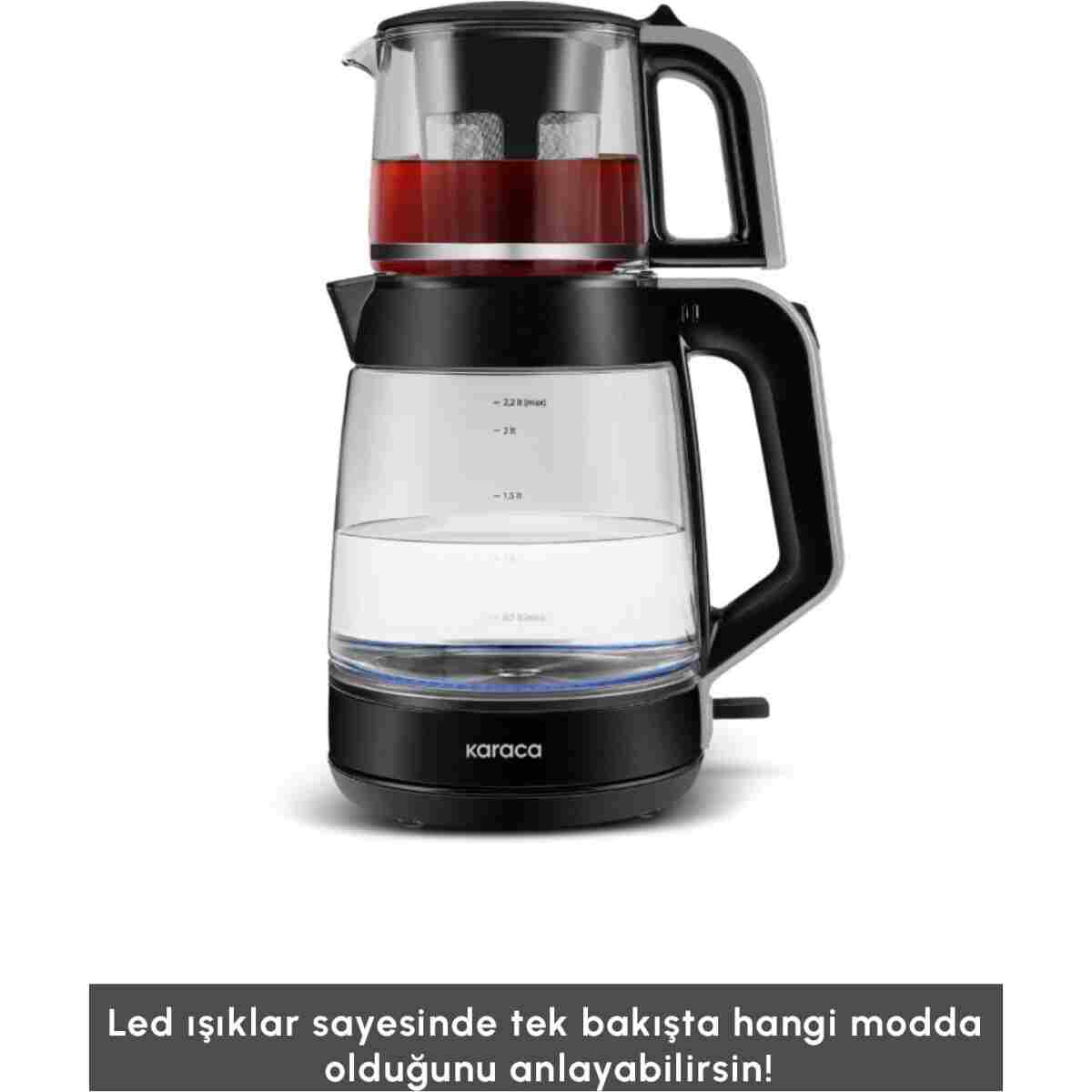 Karaca Glass Tea XL 2 in1 Cam Çay Makinesi Space Gray - Görsel 6
