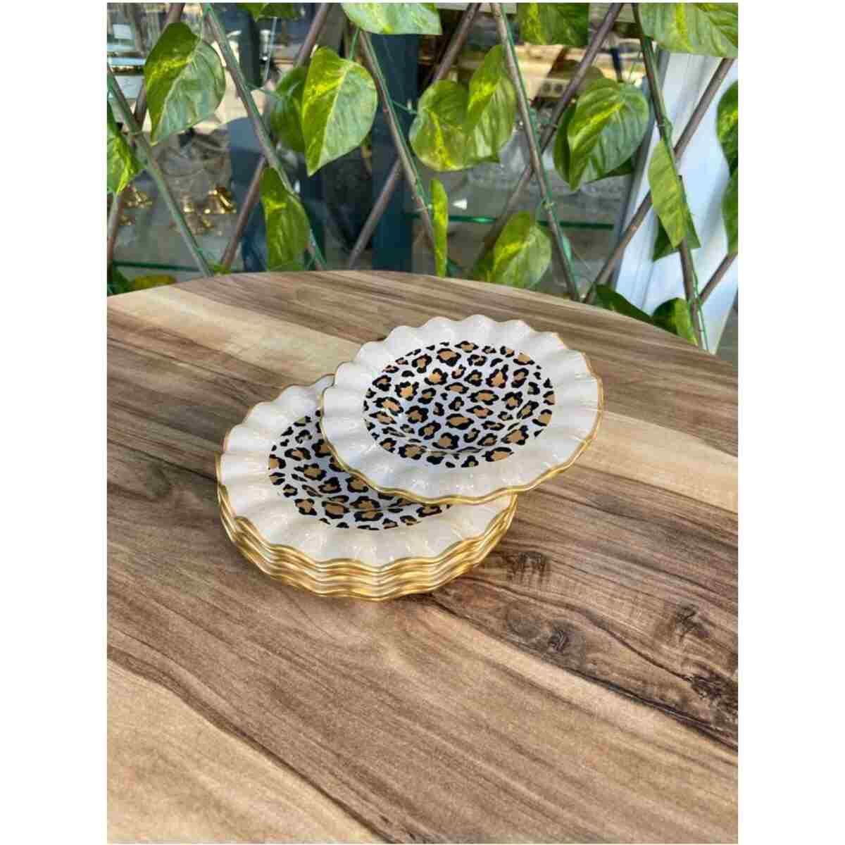 GÜRCÜGLASS Leopar model altın 6 prç çay tabağı 13 cm. - Görsel 4