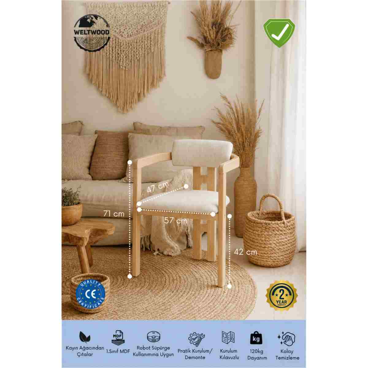 weltwood 6 Kişilik Kelebek Masa ve 6 İskandinav Sandalye seti | %100 MDF | %100 Kayın Ağacından Ayak Malzemesi - Görsel 10