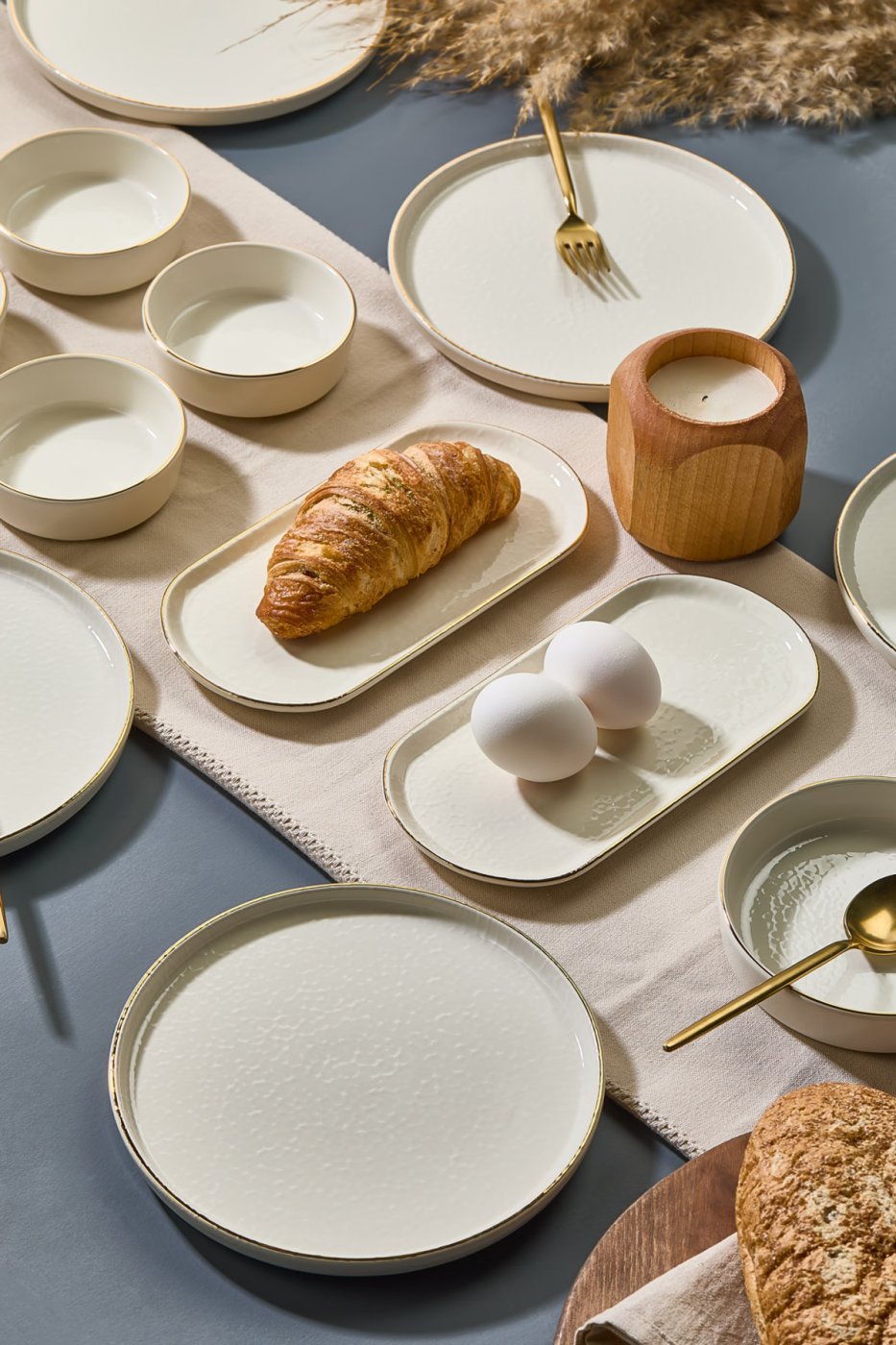 70e6e00086b64ee623a5116b36e6b19b Kitchen Life 14 Parça 6 Kişilik Altın Yaldızlı Kahvaltı Takımı Caotıc Gold -Lüx Kahvaltılık Sunum Seti Tabağı - Görsel 1