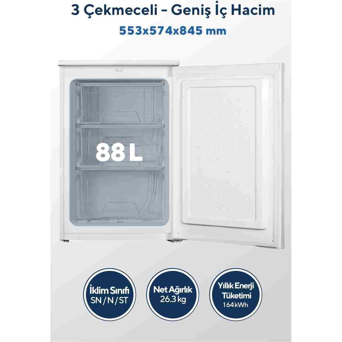 KUMTEL 3 Çekmeceli Dikey Derin Dondurucu 88L HFR-100 - Görsel 5