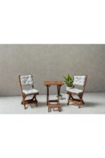 Bisa By Utkan Keskin Minderli ahşap Balkon Bahçe Mutfak 3lü Bistro Set Katlanır Masa Sandalye 50*50 krem - Görsel 3