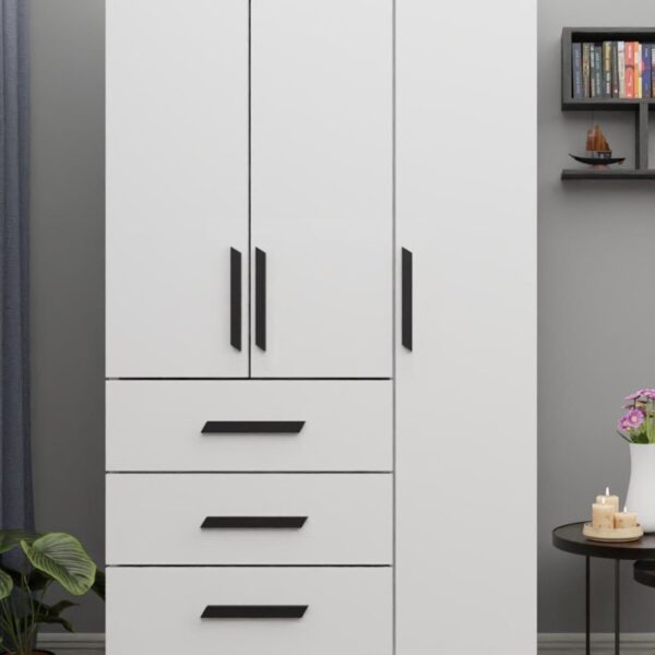 Metalia GM 303-A ECE 3 KAPI 3 ÇEKMECELİ AYAKLI SİYAH KULPLU GARDIROP