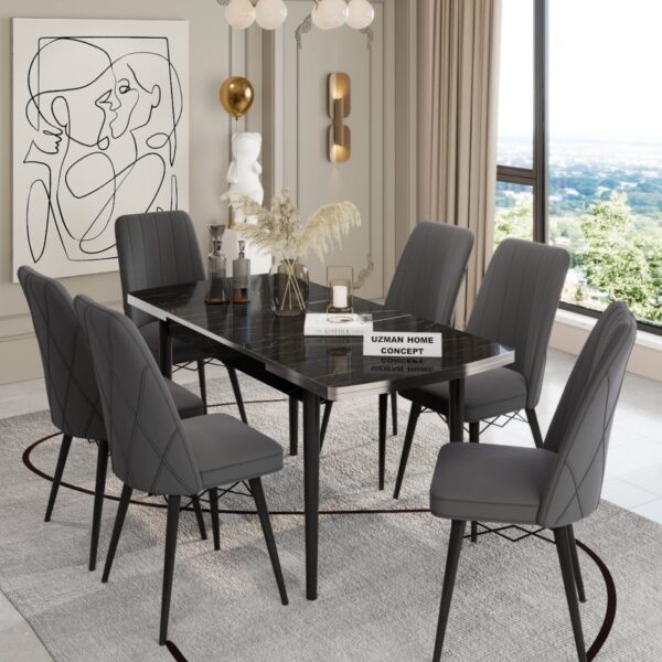 UZMHOME ORKİDE YEMEK ODASI TAKIMI 6 KİŞİLİK BAYB FACE KUMAŞLI 6 SANDALYELİ